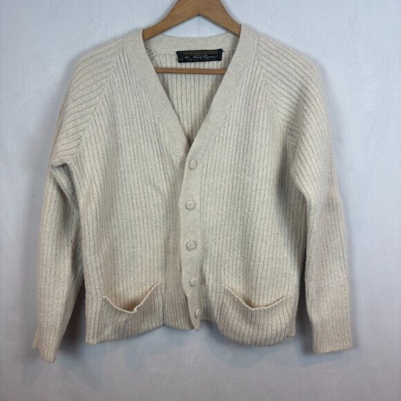 Mon Repos Men's‎ hand made 100% alpaca wool beige cardigan sz Small Peru warm - Picture 1 of 11